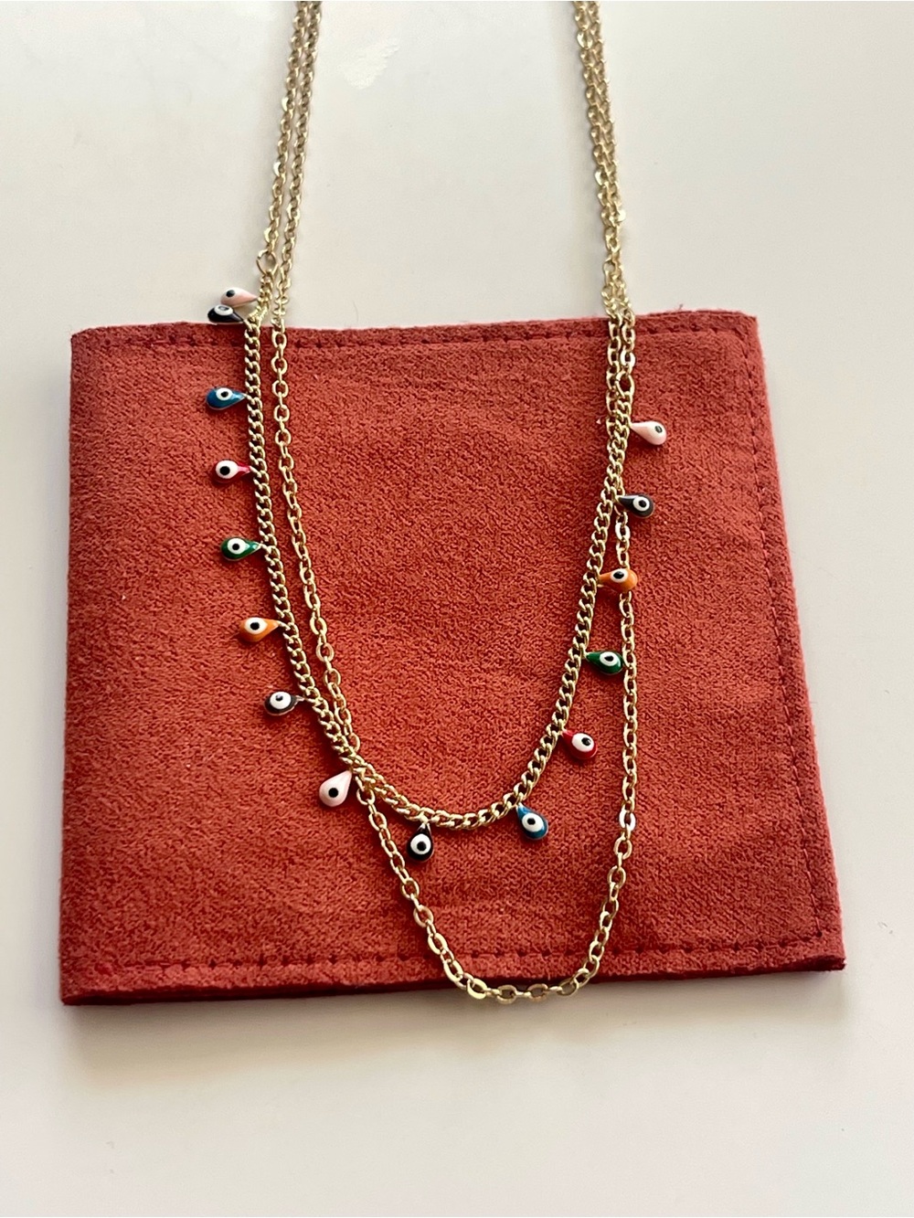 Gold Multi-Color Evil Eye Layered Necklace